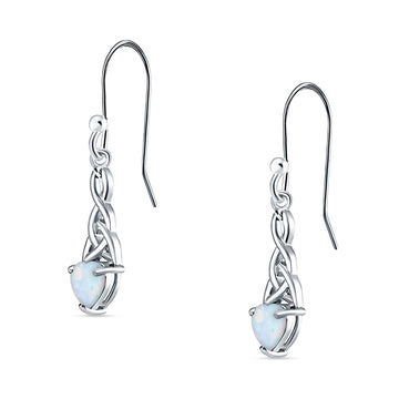 Celtic Trinity Heart Earrings Created White Opal 925 Sterling Silver Wholesale